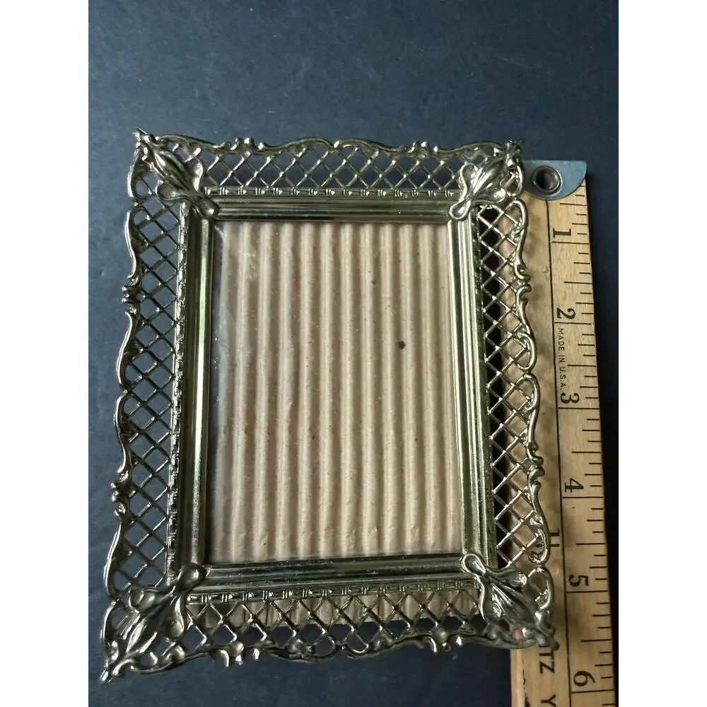 Vintage Ornate Gold Tone Metal Filigree Lattice Picture Frame 3x5 Cottagecore